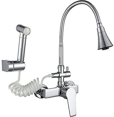 robinet cuisine mural Robinet mural de cuisine Évier de cuisine chaud et froid Lavabo Lavabo Robinet pivotant universel Cuivre Double sortie avec pistolet