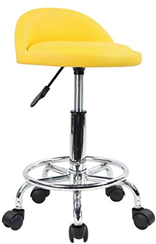 KKTONER Tabouret à roulettes de Bureau Tabouret de Travail réglable en Hauteur 48-64 cm en Cuir synthétique avec Repose-Pieds Jaune