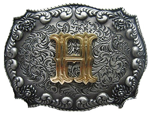 JEAN'S FRIEND Gürtelschnalle im Vintage-Stil, Buchstabe H, Cowboy, silberfarben antik-optik, L