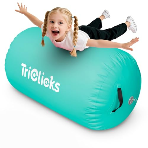 Triclicks Aufblasbare Air Roll,3 Größen Air Roller Air Barrel Aufblasbare Luft Rollen Gymnastikmatte Fitness-Übungswalze für den Heimgebrauch und Fitness-Pad (Green- keine pumpe, 120x90cm)