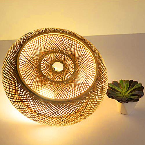 Plafoniera in bambù Lampada a sospensione in rattan naturale Lampada da soffitto fatta a mano Paralume Lampadario E27 Illuminazione Camera da letto Soggiorno Caffetteria Bar Studio Ufficio,60cm