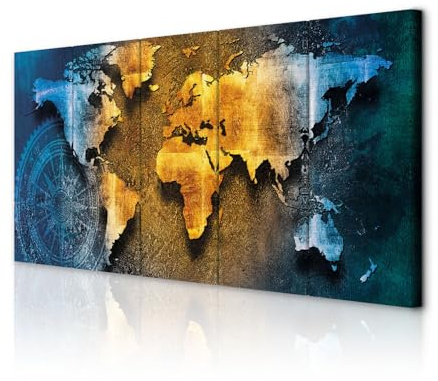 decomonkey Wandbilder Weltkarte 200x80 cm 5 Teilig Wandbild Groß Wohnzimmer | Leinwandbild XXL, Deko, Schlafzimmer, Büro, Wanddeko, Leinwand, Pictures For Wall, Poster, Wall Painting, Modern, Landkarte