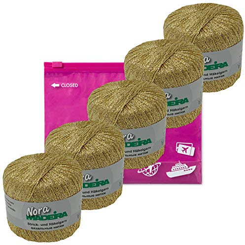 Häkelgarn Glitzergarn Strickgarn metallisiertes Haekelgarn Madeira Nora 5x25g Farbe 324 gold