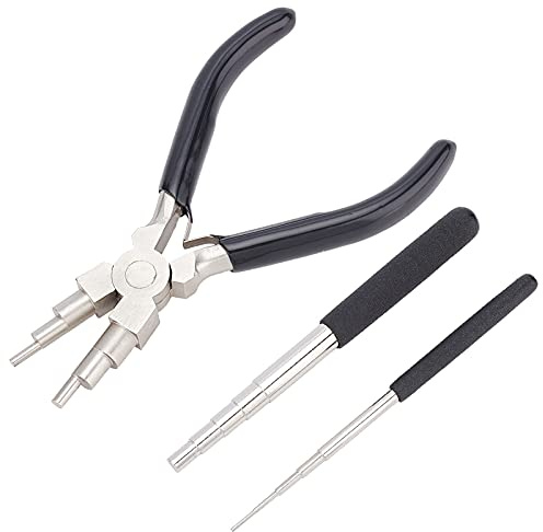 BENECREAT Drahtschleifen Werkzeugset Mit 2 Stück Drahtschlaufendorn Und 1 Stück 6 In 1 Bügelzange Zum Umwickeln von Schmuckdraht Und Zum Formen von Biegeringen, Schwarz