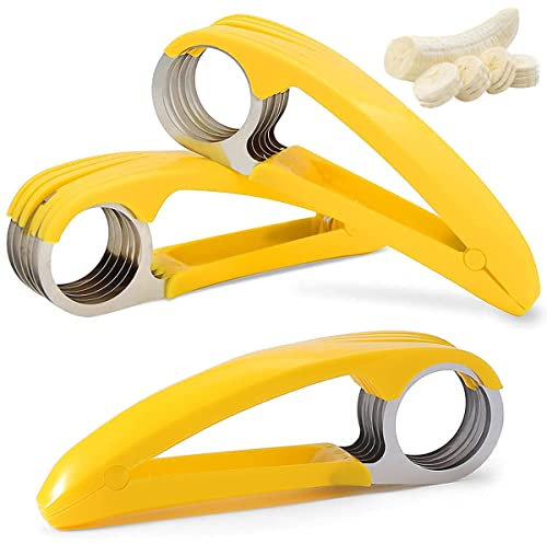 Cortador de Platano,Forreen 3 Piezas Platano Slicer del Acero Inoxidable Multifuncional Durable Rebanador de Bananas Perfecto Gadget de Cocina para Plátanos Pepinos Salchichas Kiwi