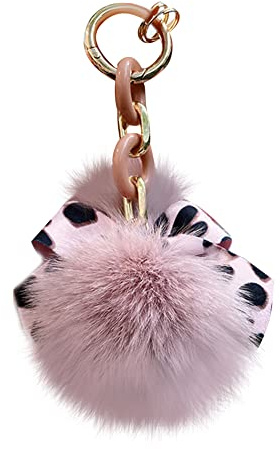 LSGGTIM Plüsch Schlüsselanhänger Pompom Ball mit Leopard Muster Bowknot Taschenanhänger Damen Bommel Keychain Plüschball Pom Pom Schlüsselbund Auto Schlüsselanhänger für Frauen Mädchen-15cmx9cm