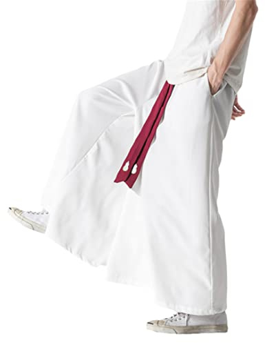 Kinesisk traditionell tunn plus size is silke Hakama retro Hanfu Tai Chi Kung Fu vardagsbyxor, Vitt, 3XL