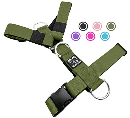 Robust Nylon Geflochten Anti-Zug Hundegeschirr, Verstellbar Brustgeschirr mit Neopren Gepolstert & Schnalle, Hunde Geschirr Zuggeschirr für Mittlere Große Hund Training Walken Laufen S,Armeegrün