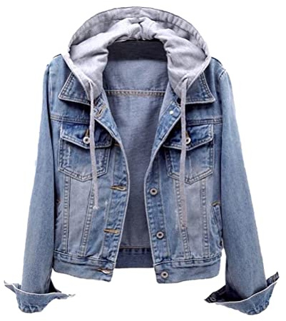 seiveini Mujer Chaqueta de Mezclilla Manga Larga Chaquetas con Capucha para Mujer con Bolsillo y Botones Suelta Casual Chaqueta de Jeans Abrigos Corta Chic A Azul XL