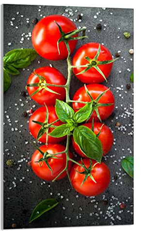 DarHaus Herdabdeckplatte 1 Teilig 30x52 cm Ceranfeldabdeckung Küche Elektroherd Induktion Herdschutz Spritzschutz Glasplatte Schneidebrett, Schiefer Tomaten
