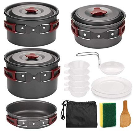 RWRAPS Outdoor-Camping-Kochgeschirr-Set, antihaftbeschichtete Camping-Pfannen, leichtes Kochset, Pfannen und Töpfe für Trekking, Wandern, Picknick