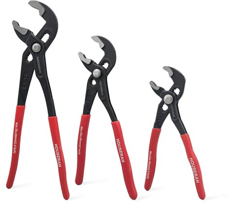 HOUSERAN 3 Piece Water Pump Pliers Set, Slip Joint Pliers, 12/10/7 Inch, Groove Joint Pliers, Wrench Pliers with Red Grips, CRV Tongue and Groove Pliers for Gripping, Nuts, Bolts, Pipe & Fittings