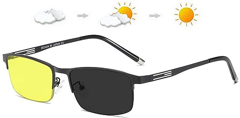 Lanomi Nachtsichtbrille Unisex Photochromatisch Sportbrille Rechteckig UV400 Schutz Gelb getöntes HD Sichtglas Blaulichtfilter Sonnenbrille für Golf Angeln Autofahren Schwarz(Nachtsichtbrille)