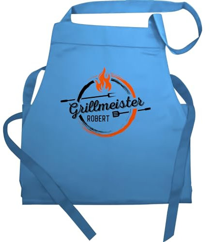 Schürze - Grillschürze Herren - Grillmeister mit Name personalisiert I Geschenk Männer Grillzubehör I Hobbygriller Geschenke Papa I Vatertag - 60x87 - Hellblau - grill schürzen personalisierte