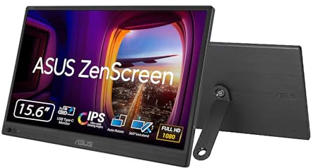 ASUS ZenScreen 15.6” Portable Monitor for Laptop (MB169CK) - Dual USB-C, Mini-HDMI, Plug & Play External Screen for Travel Dual Setup, Full HD, IPS, Anti-Glare Surface, 360° Kickstand, 3yr Warranty