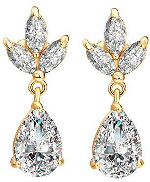 Bishilin Damen Ohrringe Vergoldet, Ohrstecker Blatt mit Weiß Zirkonia Gold Ohrringe Jugendstil für Mädchen