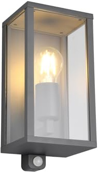 meineWunschleuchte Außen-Wandleuchte Bewegungsmelder Anthrazit | mit E27 LED, Höhe 29cm, Aluminium mit Glas, Moderne Außenleuchte, Schutzklasse IP44, für Hauswand