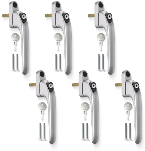 Bwintech 6 Pcs in-Line Satin Chrome UPVC Zinc Alloy Window Handle, 43mm Spindle for Indoor and Outdoor UPVC Window