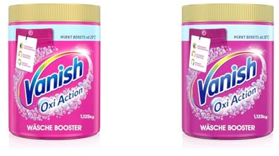 Vanish Oxi Action Pulver Pink – 1 x 1,125 kg – Fleckenentferner und Wäsche-Booster Pulver ohne Chlor – Für bunte Wäsche (Packung mit 2)