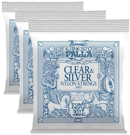 Ernie Ball Ernesto Palla Cordes en nylon, transparent et argenté, pour guitare classique (Lot de 3)