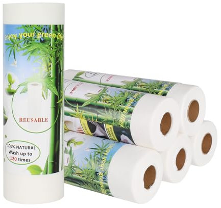 Belinlen Bamboo Paper Towels Replacement Set of 6 Rolls 120 Sheets Heavy Duty Machine Washable Reusable Paper Towels for Kitchen and Daily Use(11x12”)