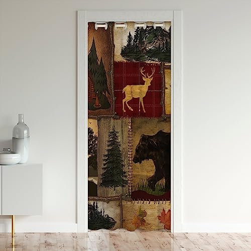Homewish Farm Rustique Tenda oscurante,Tenda per porta di chalet vintage,Caccia Orso Cervo Tenda da porta,Tenda da armadio in mirtillo, Woodland Pine Tenda da porta, Rosso Marrone 150 x 203