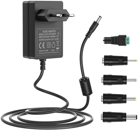 24V DC Netzteil, 100-240V AC zu DC 24 V 1A Adapter 5,5*2,5mm mit 5 Steckern