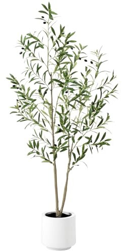 Keeplush 5ft Artificial Olive Tree, Fake Olive Tree with 420 Lifelike Leaves and 30 Fruits, Tall Artificial Olive Silk Plants in White Pots for Living Room Bedroom Balcony Corner Office Decor