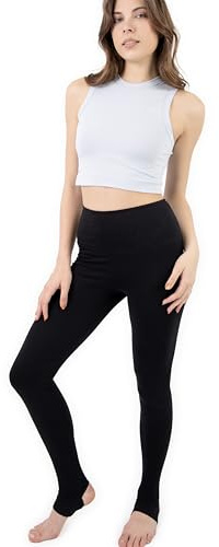 Evoni Damen Leggings High Waist aus Baumwolle I blickdichte Sporthose I Yoga Hose I Leggings mit Steg I Balett Hose I Fitness Hose lang schwarz S