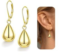 Adramata Damen-Ohrringe, Silber 925, vergoldet, 14 K, Ohrringe, Tropfenform, Modeschmuck, Ohrringe, Damen, Gold, Silber, Geschenk für Damen, Sterling Silber Kupfer Silber