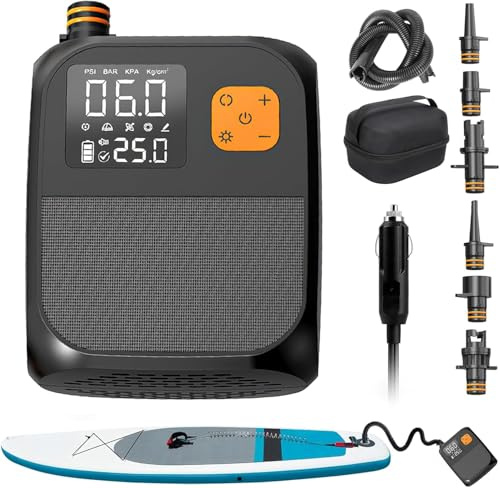 25PSI Electric SUP Pump Type-C Rechargeable LCD 6 Nozzles Air Inflator