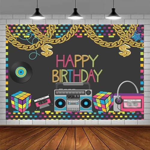 80er 90er Jahre Geburtstag Party Fotografie Hintergrund Dekorationen Banner Hintergrund für Hip Hop Gold Ketten Retro Boombox Photo Booth 300x200CM
