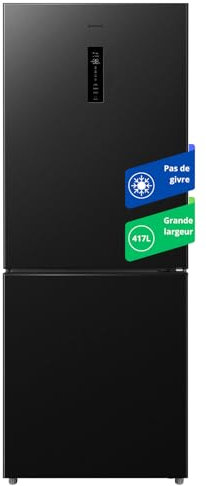 GEDTECH Réfrigérateur combiné GCB417NFDX 417L - Grande largeur 70cm - congélateur bas - No Frost - Dark inox