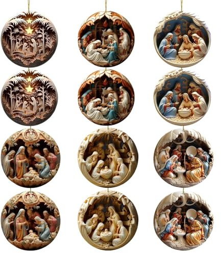 Christmas Nativity - 12X Wooden Nativity Scene Ornaments | Easter Home Decor Pendants | Christmas Religious Ornaments | Christmas Tree Decorations | Car Pendant for Christmas |
