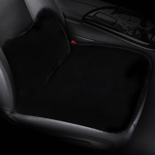 Plüsch Autositzkissen, Universal Auto Sitzkissen, 45*45 CM Winter Autositz Kissen, Warm Auto Sitzauflagen Flauschig Sitzpolster Autositzbezug (Schwarz,2 Sätze (Sitzkissen+endenwirbelstützeKissen))