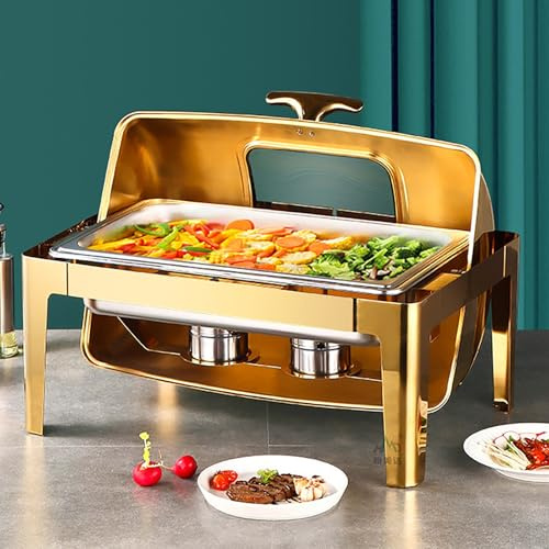 FQWYNMZ Chafing Dish Set da 9L per Buffet, Scaldavivande Chafing Dish, in Acciaio Inox Isotermica Contenitore con Coperchio Visibile, Portavivande e Scaldavivande di Grande capacità