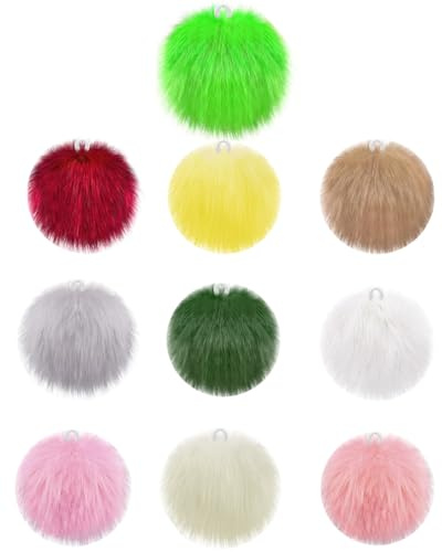 JEXOWIQ 10 pcs Pom Pom Finte Pelliccia Pom Pom,pon pon pelliccia, palla ponpon colorati per lavoretti di volpe soffice per berretti per cappelli fai da te, borse, sciarpe, scarpe, portachiavi,10cm