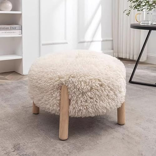 Nordivo Fusshocker Gepolstert Für Sessel,Kleiner Teddy Hocker Rund,Pouf Hocker Mit Holzfüßen,Polsterhocker,Sitzhocker Rund,Fußhocker Für Wohnzimmer, Schlafzimmer(White)