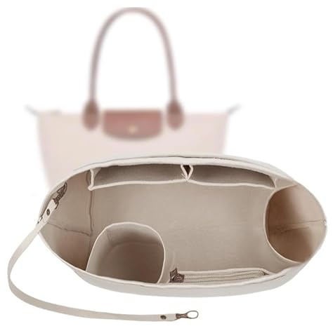 Gliterra Organizer L für Longchamp Tasche, Taschenorganizer für Le Pliage L mit 9 Fach und Schlüsselkette aus Premium Filz(Beige L)