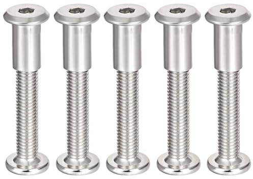 TA-VIGOR M8 Furniture Connector Bolts and Nuts, M8 x 50mm Hex Sleeve Nuts | 5 Sets Carbon Steel Connecting Screws, Binding Bolts for Bed Frame, Cupboard, Wardrobe, Worktop, Cabinet