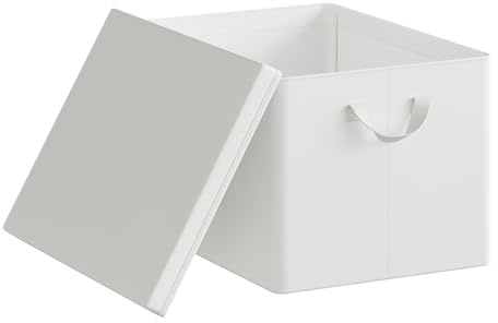WOLTU Storage Box, Set of 1 Closet Containers, Storage Box with Removable Lid, Organizer with Folding Handles, Fabric, White, 48 x 36 x 30 cm