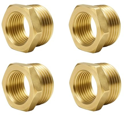 COSBERY Messing Reduzierstück 1/2 auf 1/4 Zoll, 4 Stück Reduzierung Gewindefitting mit Sechskant G1/2 auf G1/4 (AG Ø 20,3mm x IG Ø 12,5mm), Messing Fitting für Rohranschluss
