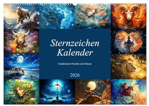 Sternzeichen-Kalender - Galaktische Porträts mit Datum (Wandkalender 2026 DIN A2 quer), CALVENDO Monatskalender: Kosmische Kunst - Luftige Meisterwerke der Sternenzeichen (CALVENDO Kunst)