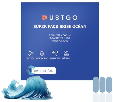 Détergent DUSTGO - Boîte de 15 Pastilles Brise-Océan | Détergent Shampouineuse pour Sièges Voiture, Tapis, Moquette, Tissus Véhicule | Formule Concentrée & Senteur Fraîche