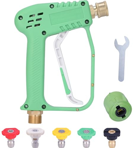 Pistola Alta Pressione 4000 PSI, Compatta Girevole (M22 14mm) con 5 Lanci + Chiave + Attacco Rapido 1/4, Stubby per Auto, Compatibile con Kärcher/Green