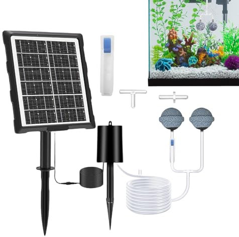 Aeratore per laghetto ad energia solare, ossigenatore solare per acquario, 3 modalità di funzionamento, ossigenatore impermeabile con tubo e pietra a bolle d'aria per acquario