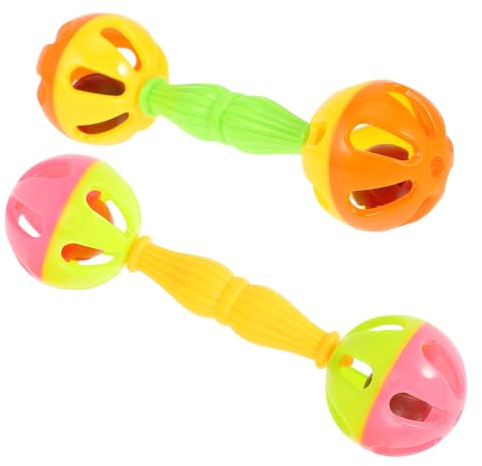 Toyvian 2pc Parrots Sand Hammer Shaker Educational Double-head Plastic Handbell Toys for Bird Training and Play Random Style