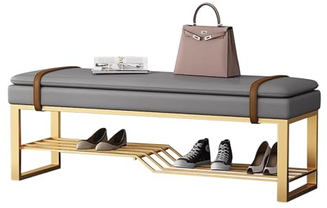 Goldene Metall-Polsterbank für den Eingangsbereich, stilvolles Schuhregal für Schlafzimmer, Flur, Wohnzimmer, perfekt für Eingangsbereich und Ende des Bettes