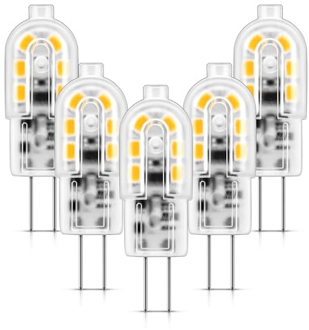 Flaspar Ampoule G4 LED 12V, 1.2W Equivalent 10-20W Halogène Lampe, AC/DC Blanc Chaud 2700K Sans Scintillement Non-Dimmable, Économie Ampoules pour Chambre Salon Cuisine Jardin, lot de 5