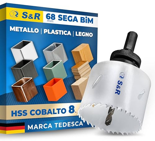 S&R Sega a Tazza BIM 68 mm per Trapano – Acciaio HSS M42 con 8% Cobalto – Sega Bi-Metallo con Taglio Profondo 48 mm – Per Metallo, Inox, Legno, Plastica, MDF, Laminato – Fori Puliti e Precisi